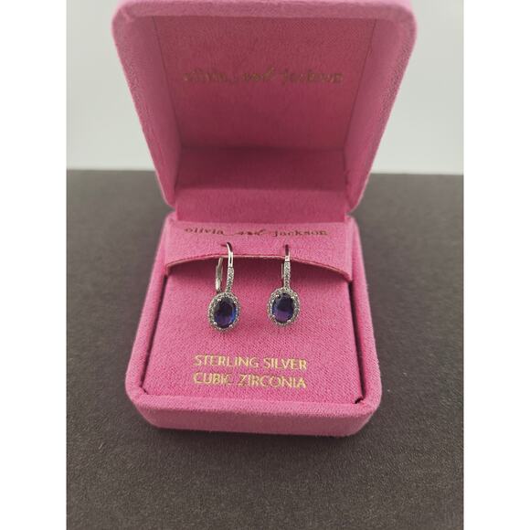 Olivia and Jackson CZ Sterling Silver Blue Stone Earrings in Original Box - Picture 4 of 4